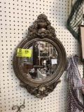 Round Beveled Decorator Mirror in Decorative Ornate Shaped Antiqued Gold/Bronze Frame, 16