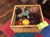 Woven Basket with Handle Cut Outs filled with Artificial Decorative Fruit