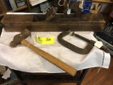 Large Wooden Plane, Clamp, Ball Ping Hammer