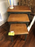 Three Nesting Tables, Wooden with Dark Green Painted Legs; 23