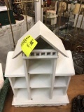 Small White/Cream House Shaped Curio/Miniatures Shelving Cabinet. 18