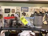 Group of Vintage Buttons and a Hammered Tin Pitcher