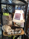 Decorative Group; includes Beach Theme with Shells, Glass Bottle filled with Shells Lamp