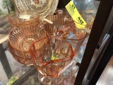 Pink Depression Glass Group; includes Creamers, Sugars, Cups, Sherbet Dishes, Servers