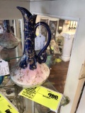 Blue, Gold, Pink, and White Floral Designed Ewer, 8