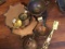 Group of Brass and Copper Items; includes Two Trays, Kettle, Trophy Style Urn, and Skimmer