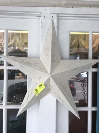 Two Decorative Metal Stars, White with Gold Specks, 34" tall and  White, 25" tall