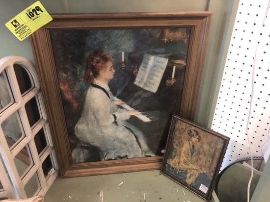 Framed Renoir "Lady at the Piano" Print, 23" tall x 18" wide and a Small Framed "Lady in Blue Gown"