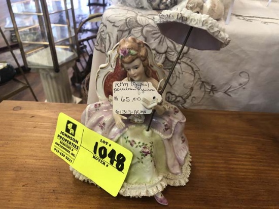 KPM Porcelain Figurine, Victorian Lady With Parasol, 8" tall x 6" across