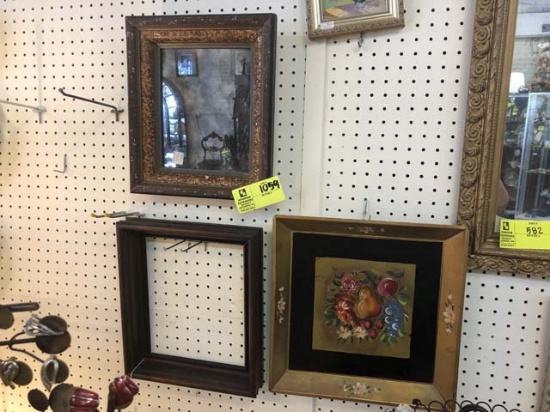 Antique Framed Mirror, 13"x12" and Shadowbox Frame, 14"x12"