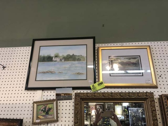 Framed Print by Allen Montague "The Carousel", Signed, Framed, Signed Watercolor of Lake, and Framed