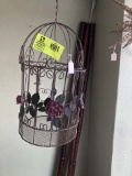 Metal Rose Decorated Hanging Bird Cage, 18