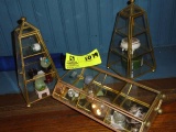 Three Brass and Glass Display Stands (2 are 9