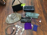 Group of Ladies' Vintage Handbags and Belts, various textures and styles