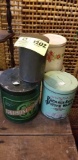 Five Storage Tins (Two Tin Decanters, Breman Brothers Butter Wafer Tin, Bliss Coffee Tin, and Edgemo