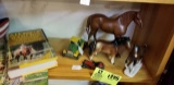 Group of Horses and Toy Car Items; includes Red Mill Horse (9