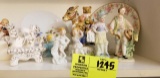 Group of Figurines; includes Bisque Set, Porcelain Music Box, Glass Dish, Chair Figurine, Japanese F