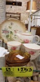 Group of Items; includes Three Hand Painted French Sandwich Plates, Small Tea Pitcher, Cream and Sug