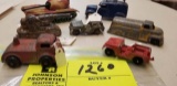 Group of Metal Toys; includes Army Tank, Emergency Vehicle, Canon, Fuel Truck, and Passenger Truck