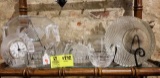 Group of Glass Items; includes Cream and Sugar, Clock, Small Pitcher, Platter with Handles, Candy Di