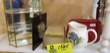 Vertical and Horizontal Brass and Glass Small Boxes, Noritake Cream Pitcher, and Small Tip Tray
