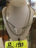 Sterling Choker, Sterling Chain with Pendant, and Sterling Bead Necklace