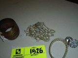 Group of Rhinestone Jewelry and Copper Cuff Bracelet