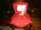 Red Oriental Designed Upholstered Small Horseshoe Shaped Arm Chair