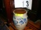 Vintage Blue Floral Designed Pottery Urn with Handles, Hand Painted, Marked