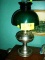 Stainless Steel Oil Lamp with Green Glass Shade, Converted to Electric, 21