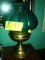 Brass Oil Lantern with Green Glass Shade, Converted to Electric, 16