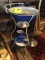 Metal Wash Stand with Galvanized Bowl on Top and Two Shelves and a Galvanized Pitcher and Cup