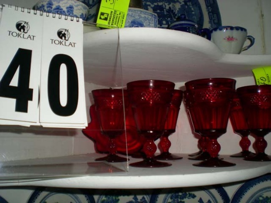 Ten Piece Ruby Red Glass Set; includes Nine Ruby Red Stemmed Goblets