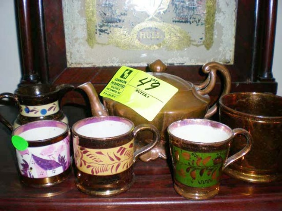 Lustre Ware Tea Pot, Creamer, and Three Cups (different styles)