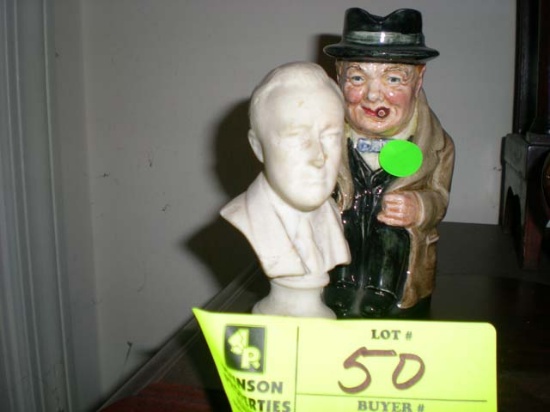 Toby Mug, marked Winston Churchill 1940 and Small Bust of Franklin D. Roosevelt
