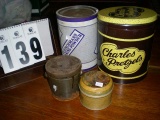 Four Vintage Tins; includes Vintage Fleischmann Baking Powder Tin (9