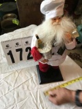 Chef Santa with Champagne Bucket, Glasses, Bottle, Loaves of Bread and on Wood Stand, 19