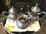 Two Silver Plate Footed Tea Pots and Silver Plate Water Pitcher; approx. 9
