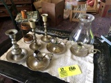 Group of Four Brass Candlesticks and Three Brass Candle Holders