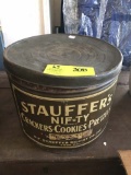 Vintage Cookie Tin Container with Lid, Marked Stauffer's Nifty Crackers Cookies
