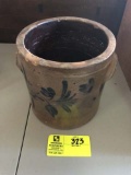 Hand Painted Floral Design Pottery Crock with Handles, 8