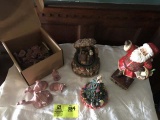 Nativity Scene Music Box, Christmas Tree Music Box, and Jim Shore Santa 