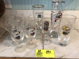 Box Lot of Assorted Glasses; includes Fischer Beer Glasses, Holiday Tall Franziskaner Pilsner Glass