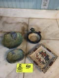 Four Pottery Pieces; includes Grape Themed Bowl, Grape Themed Soap Dish
