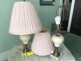 Pair of Vintage Lamps on Marble Bases with Brass and Ceramic, 27