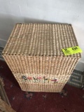 Woven Grass Laundry Basket/Bin with Attached Lid and Flower Design, 13x17x21