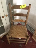 Ladder Back Straight Wooden Chair with Woven Bottom, Rustic, 34