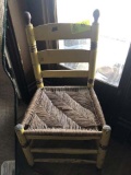 Straight Back Chair with Grass Bottom, Painted Yellow, 35