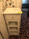 White Wooden Chest with One Drawer and One Door Cabinet Opening to Three Shelves