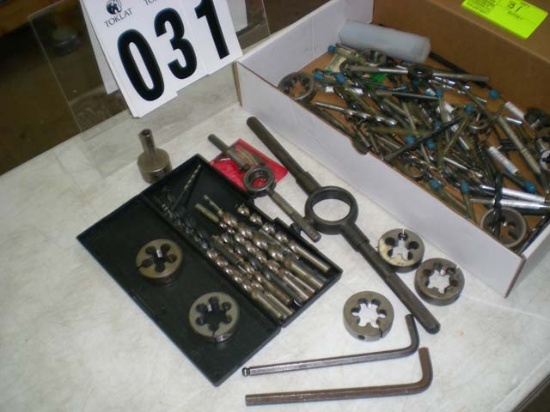 Box with misc,. taps, dies, & drill bits